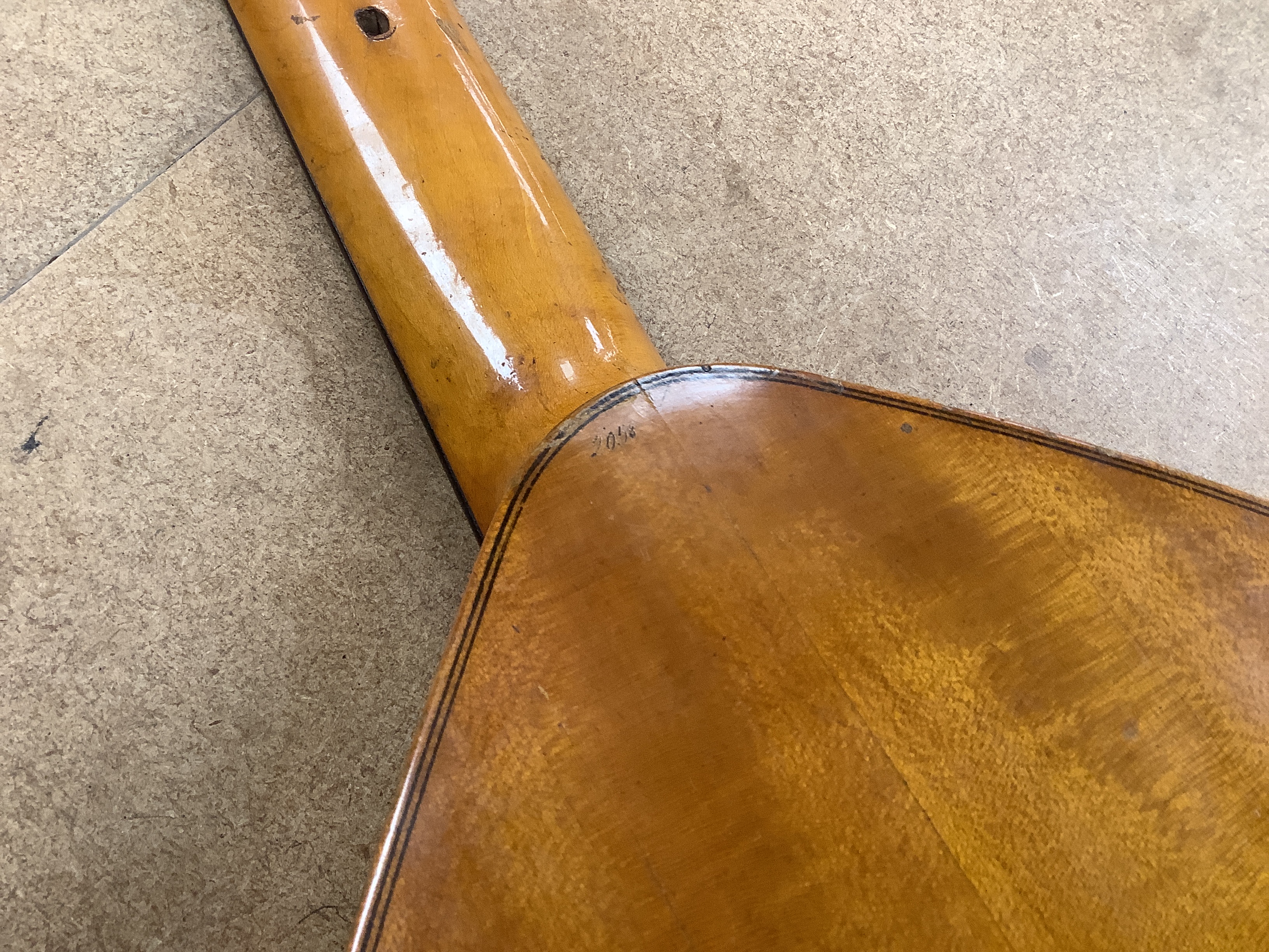 An 18th century English guitar, c.1760-80, possibly of London manufacture by Preston or Hintz, with ten watch key tuned strings, with maple back and neck, spruce soundboard, three original square section holes intended f